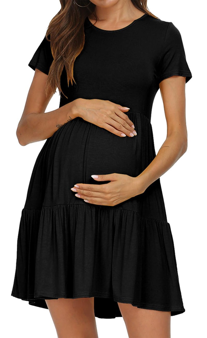levaca Womens Summer Casual Dresses Beach Coverup Loose Short Sleeve T Shirt Dress 2025 Midi Outfit Sundress Black M - Image 4